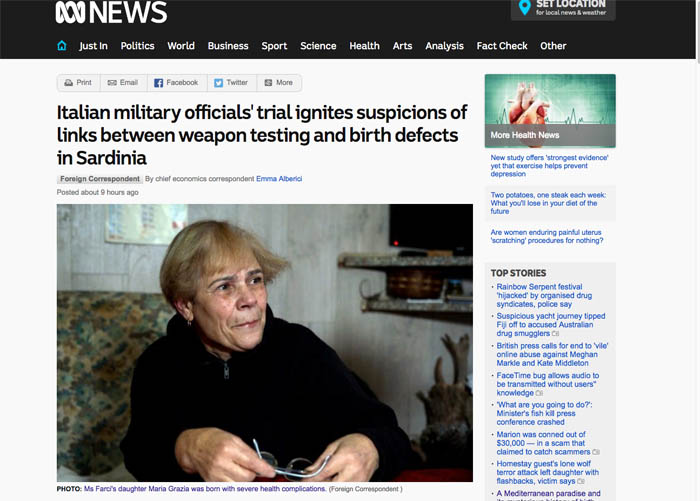ESCALAPLANO, Test militari a Quirra e malformazioni dei bambini, inchiesta di un giornale australiano