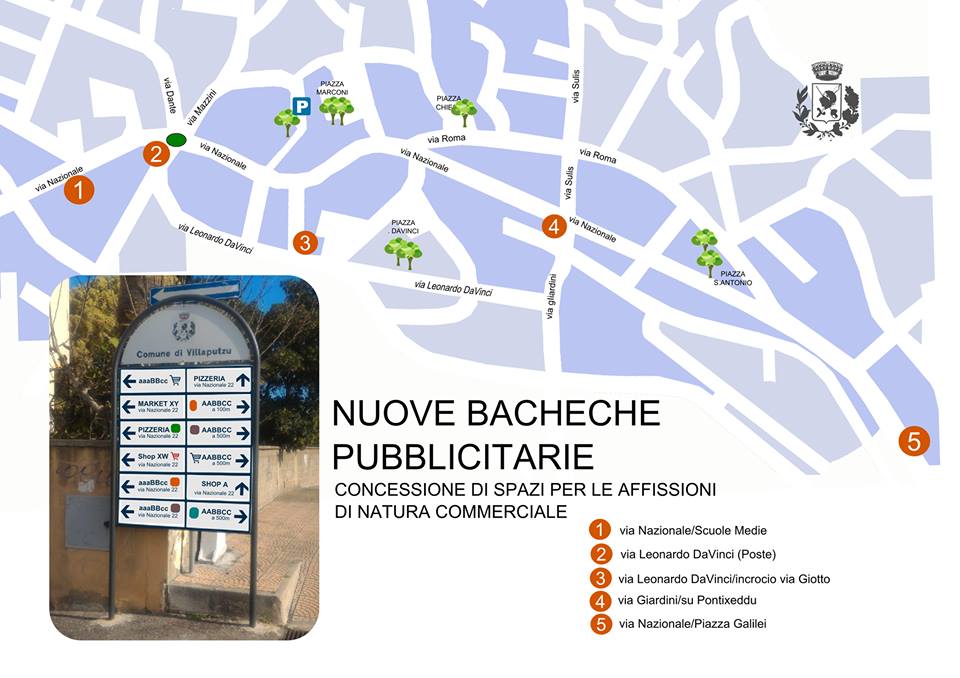 VILLAPUTZU, Cinque nuove bacheche pubblicitarie, selezioni per la concessione degli spazi