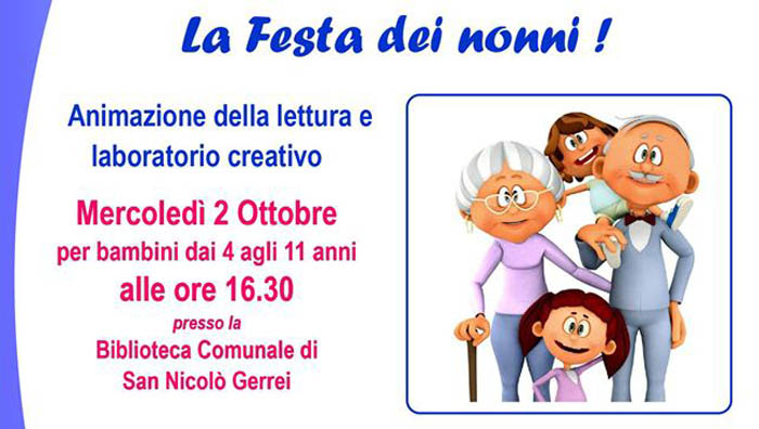 SAN NICOLO’ GERREI, Domani (2 ottobre) la Festa dei Nonni alla biblioteca comunale