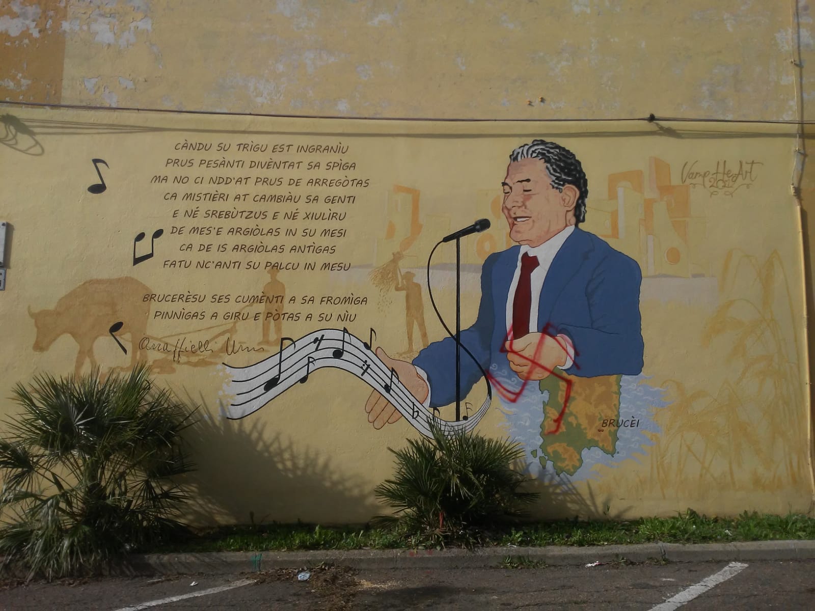 BURCEI, Una svastica sul murale dedicato a Raffaele Urru, indignazione in paese