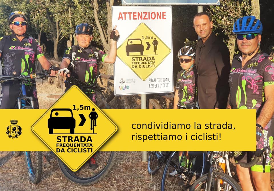 VILLAPUTZU, Installati i cartelli che invitano gli automobilisti a rispettare i ciclisti