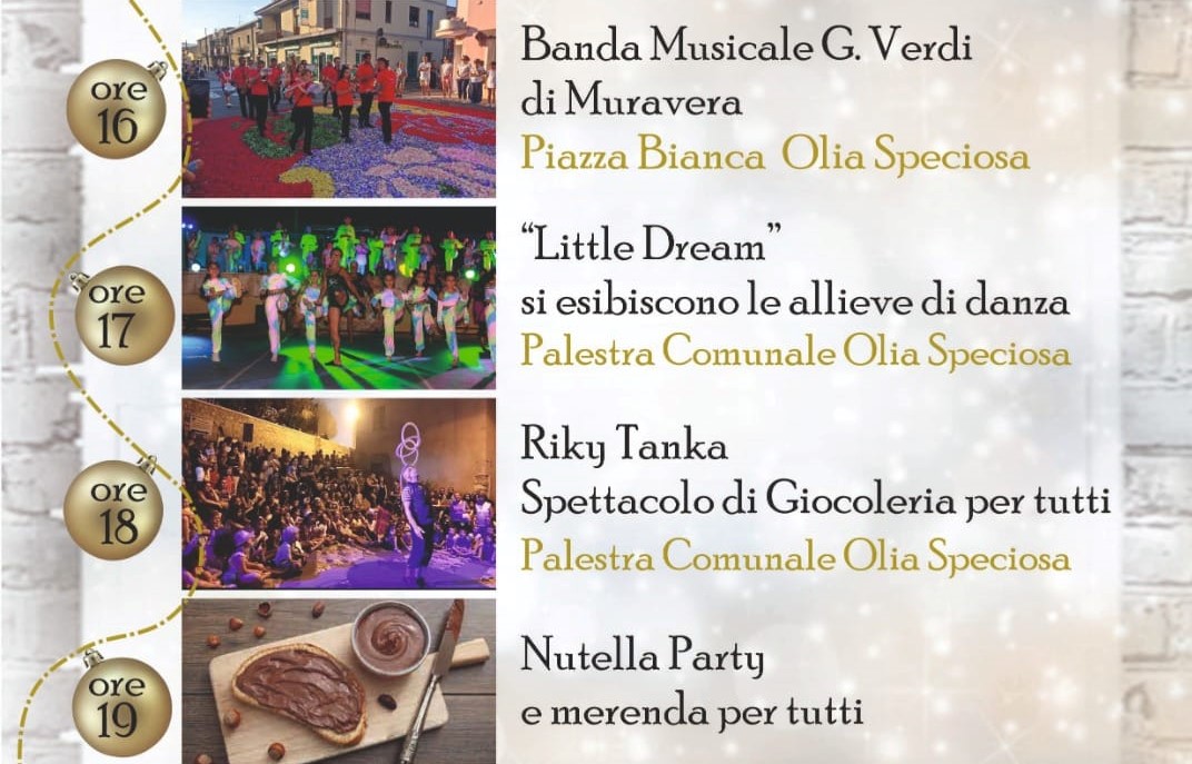 CASTIADAS, Il 18 dicembre a Olia Speciosa pomeriggio di festa con musica, danza, giochi e Nutella
