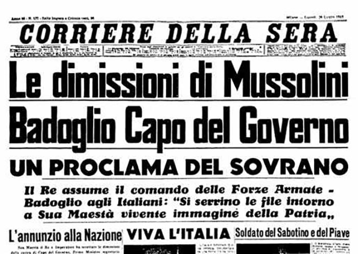 PILLOLE DI STORIA. Il 25 luglio 1943 in Italia, un giro decisivo della Storia.