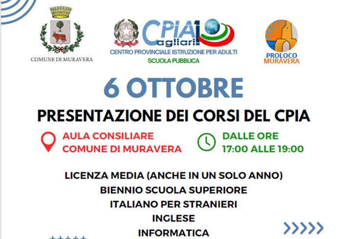 MURAVERA, Corsi d’istruzione per adulti, il 6 ottobre la presentazione