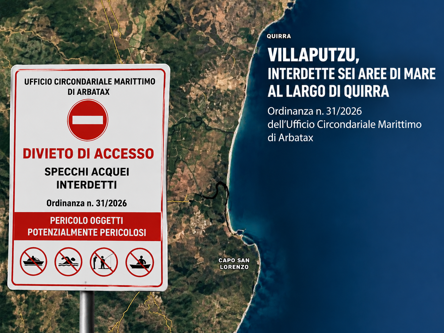 VILLAPUTZU, “Presenza di oggetti pericolosi”, interdette 6 aree di mare al largo di Quirra
