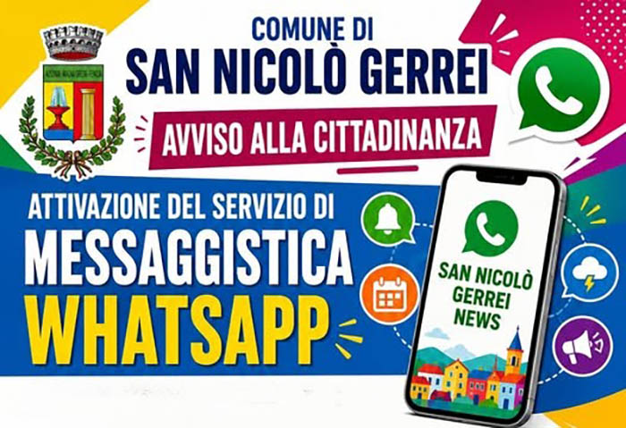 SAN NICOLO’ GERREI, Comune attiva servizio WhatsApp per le comunicazioni ai cittadini