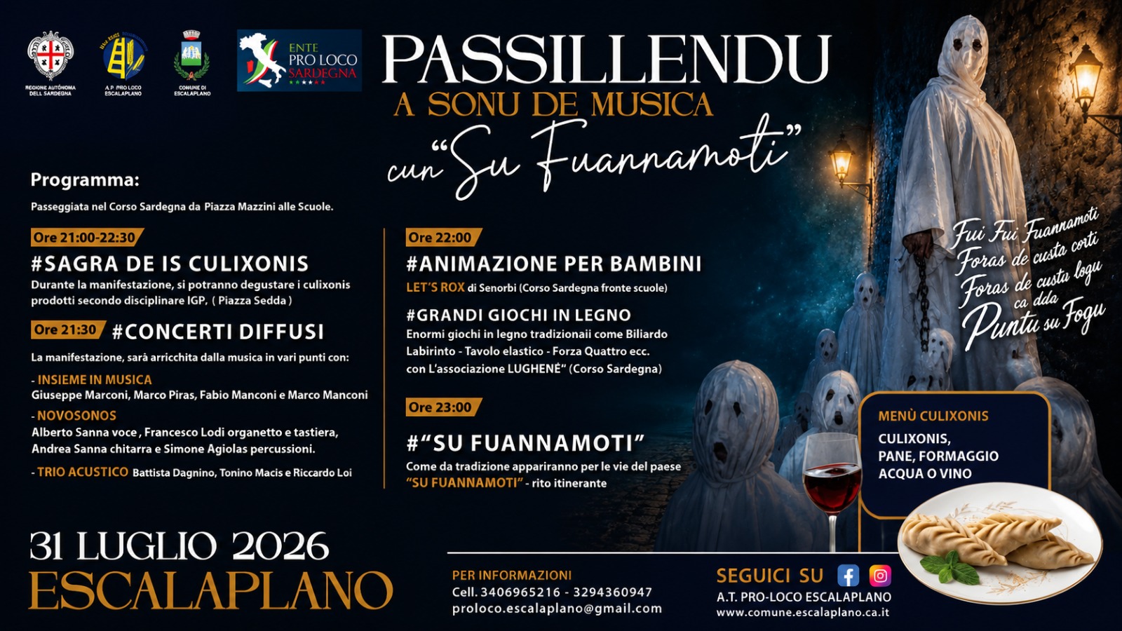 ESCALAPLANO, Torna “Passillendu a Sonu e Musica” con la Sagra dei Culurgiones e Su Fuannamoti