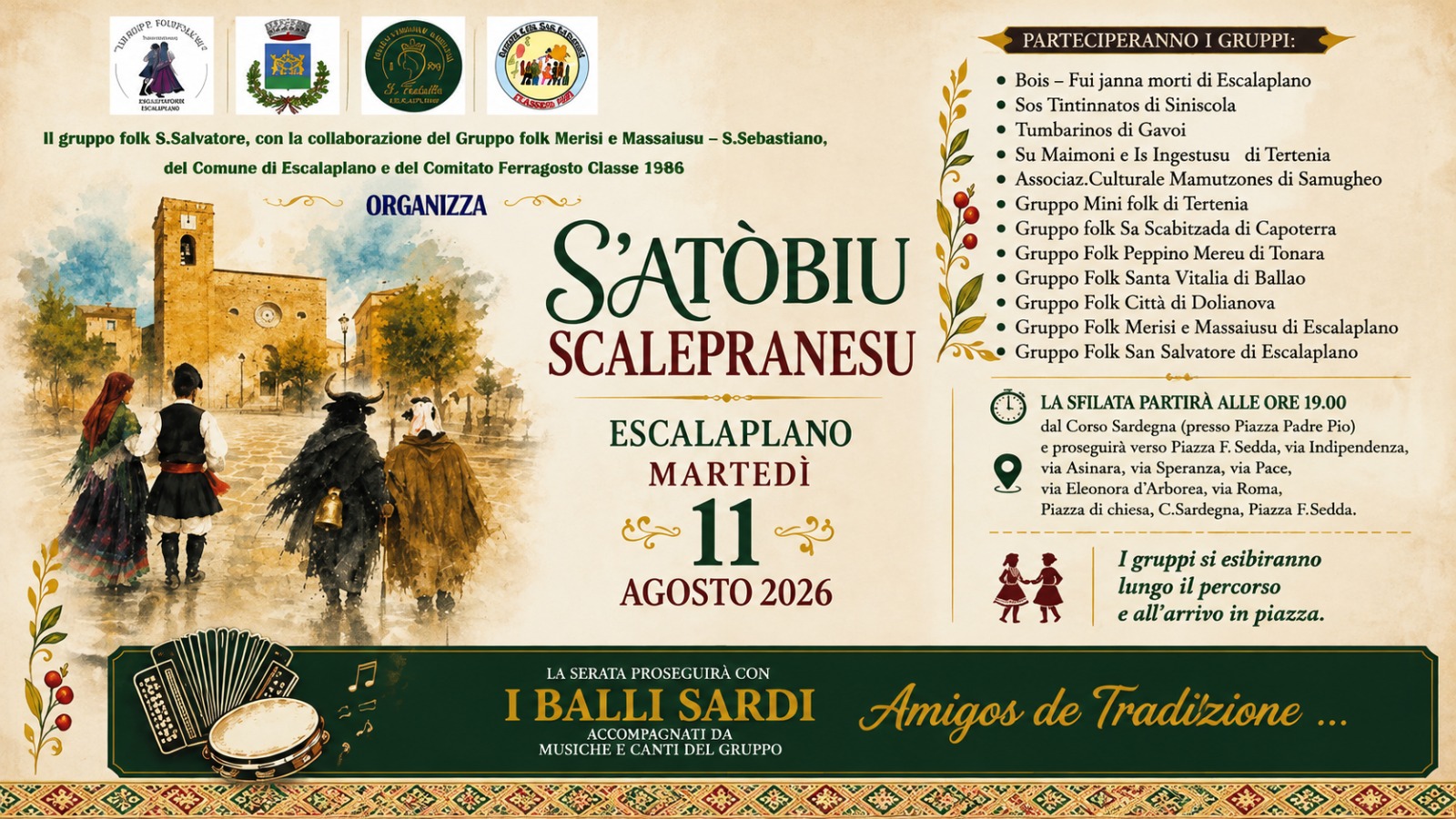 ESCALAPLANO, Torna “S’Atòbiu Scalepranesu” tra folklore, musica e tradizione