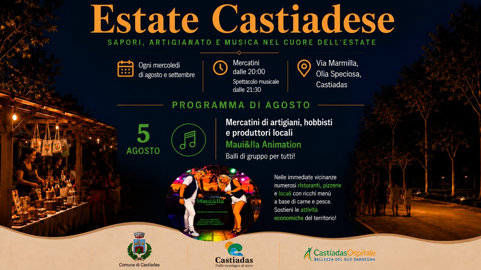CASTIADAS, Olia Speciosa si anima con l’Estate Castiadese al centro della serata di domani