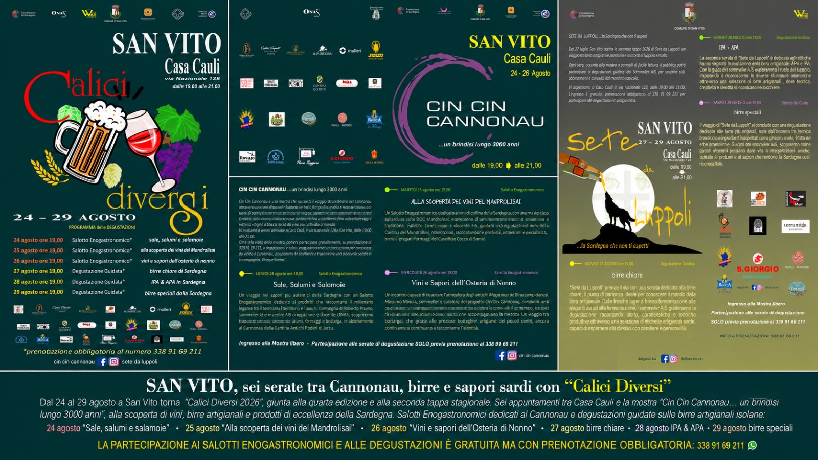 SAN VITO, Sei serate tra Cannonau, birre e sapori sardi con “Calici Diversi”