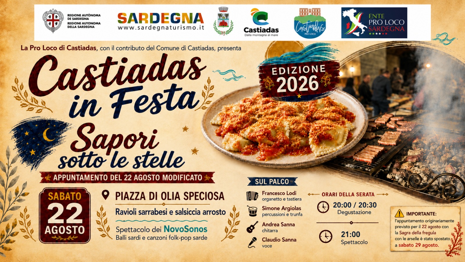 CASTIADAS, Olia Speciosa si accende tra ravioli, salsiccia e musica sarda