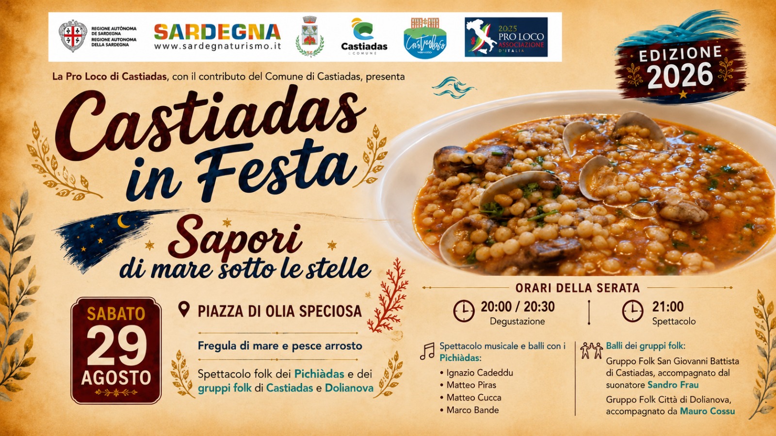 APPUNTAMENTI, Sapori di mare e tradizioni per il gran finale di “Castiadas in Festa”